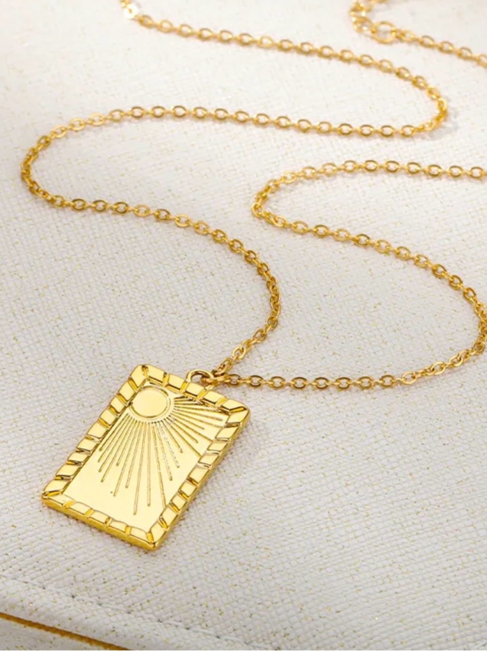 Gold Celestial Sun Pendant Necklace | Adjustable PVD-Coated Stainless Steel - Picture 2 of 2